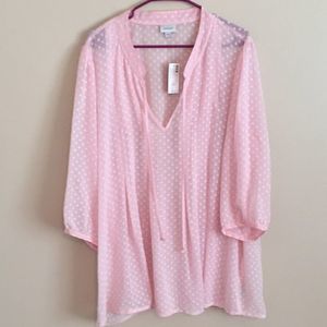 Avenue pink sheer blouse V-neck size 14/16